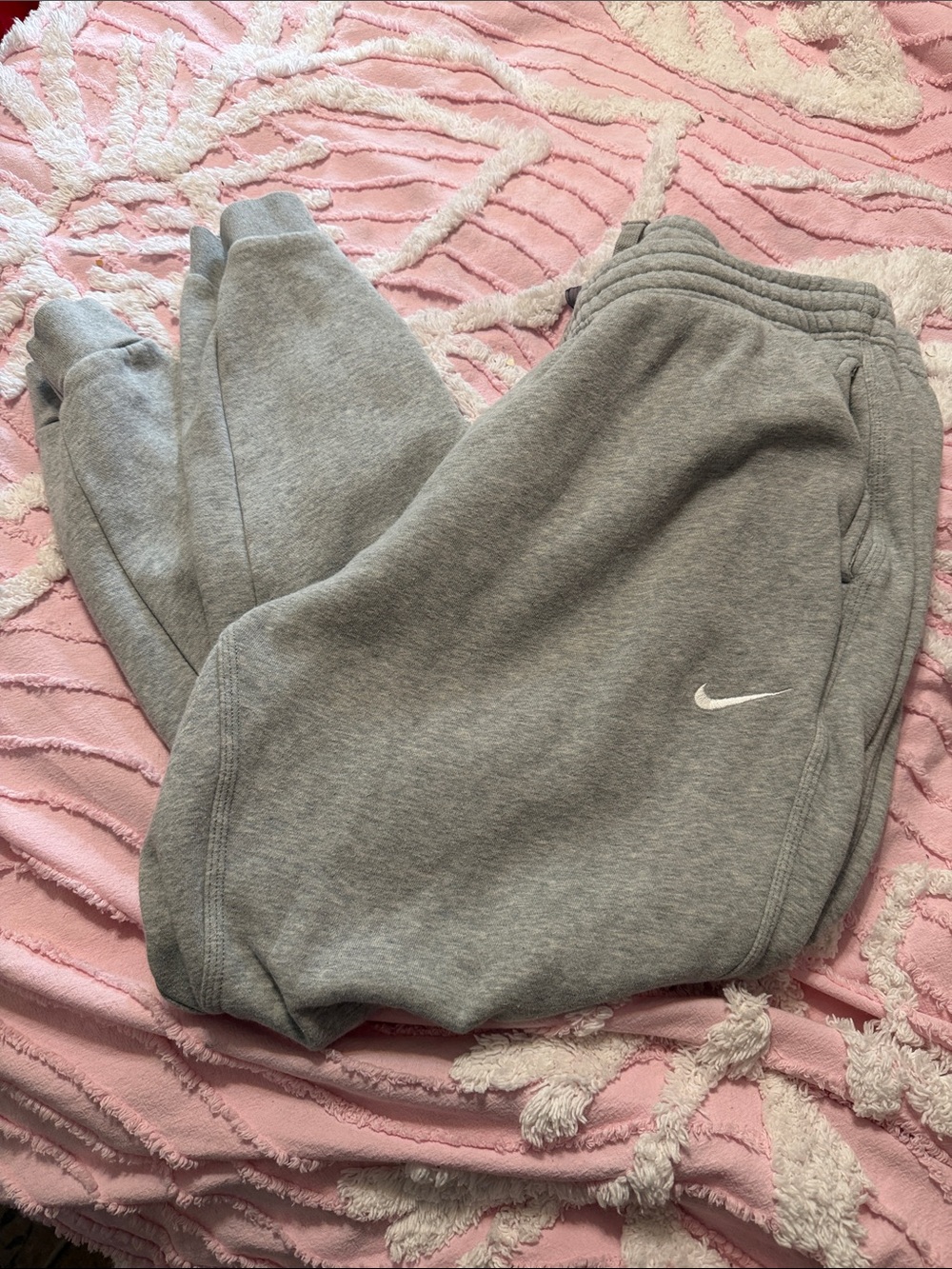 Nike Gray Men's Fleece Joggers with White Swoosh